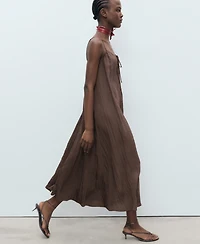 Mango Women's Bow Detail Textured Midi Dress