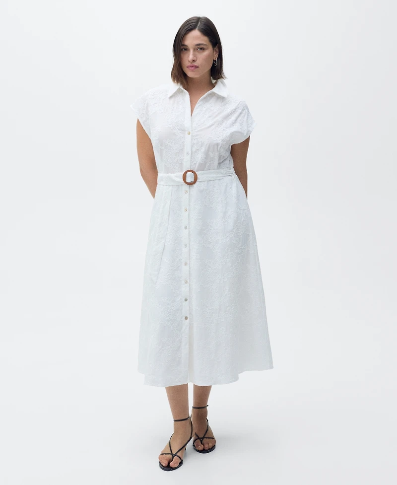 Mango Women's Belt Embroidered Shirt Dress