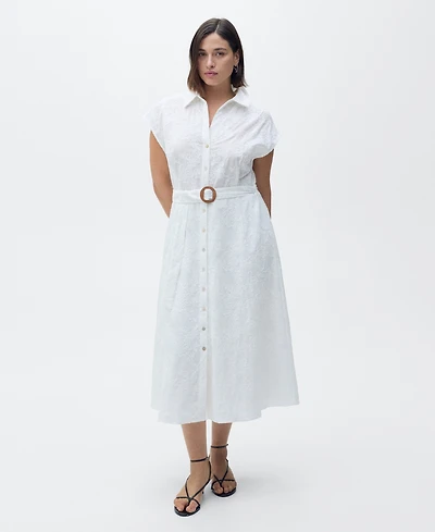 Mango Women's Belt Embroidered Shirt Dress