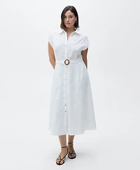 Mango Women's Belt Embroidered Shirt Dress