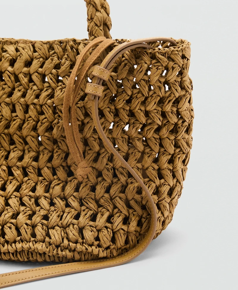Mango Women's Natural-Fiber Double-Handle Bucket Bag