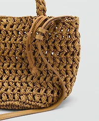 Mango Women's Natural-Fiber Double-Handle Bucket Bag