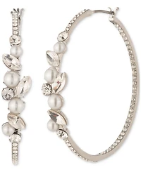 Givenchy Silver-Tone Medium Crystal & Imitation Pearl Hoop Earrings, 1.57"
