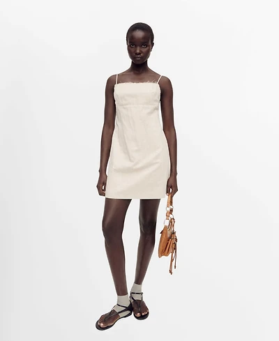 Mango Women's Frayed Neckline Cotton Dress