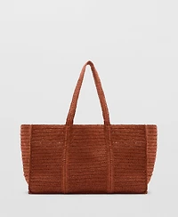 Mango Women's Natural Fiber Double-Handle Shopping Bag
