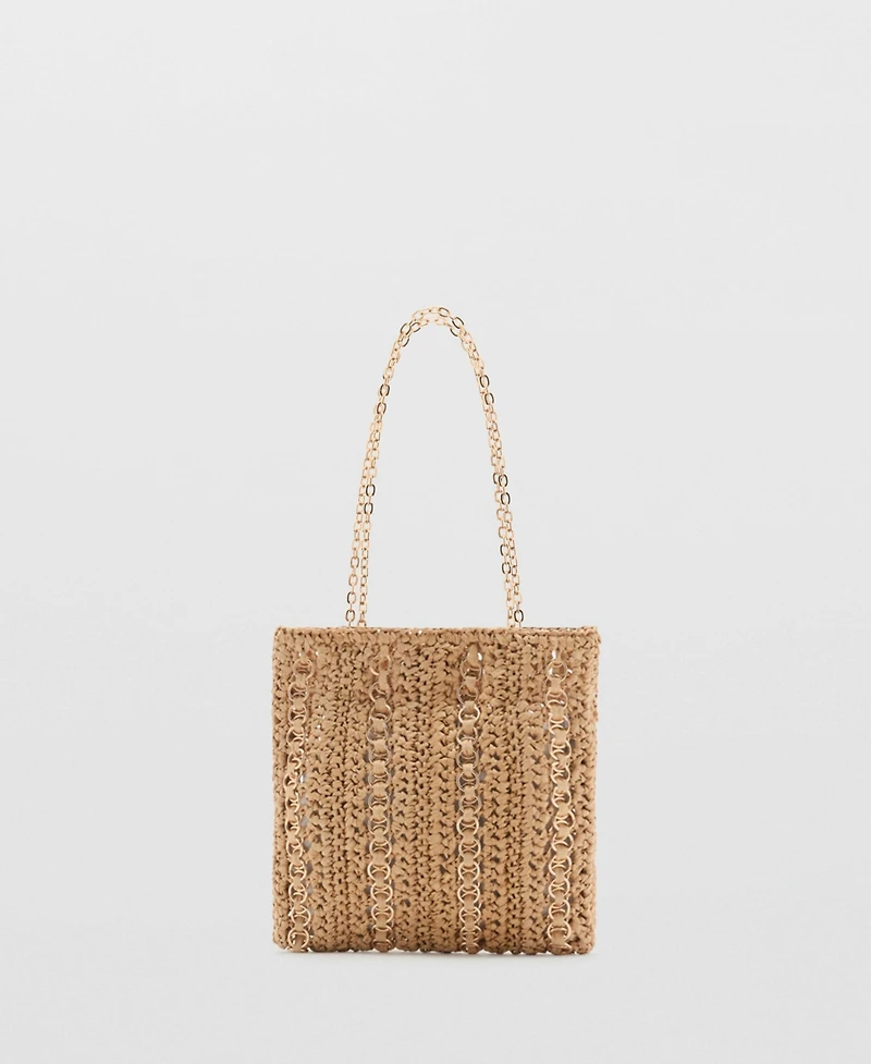 Mango Women's Metal Rings Natural Fiber Bag