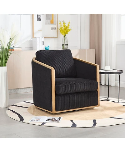 Streamdale Corduroy Swivel Barrel Chair for Home & Office (Black)
