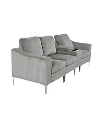 Convertible Sectional Corduroy Sofa with Cupholders, Usb,Three-seater,Gray