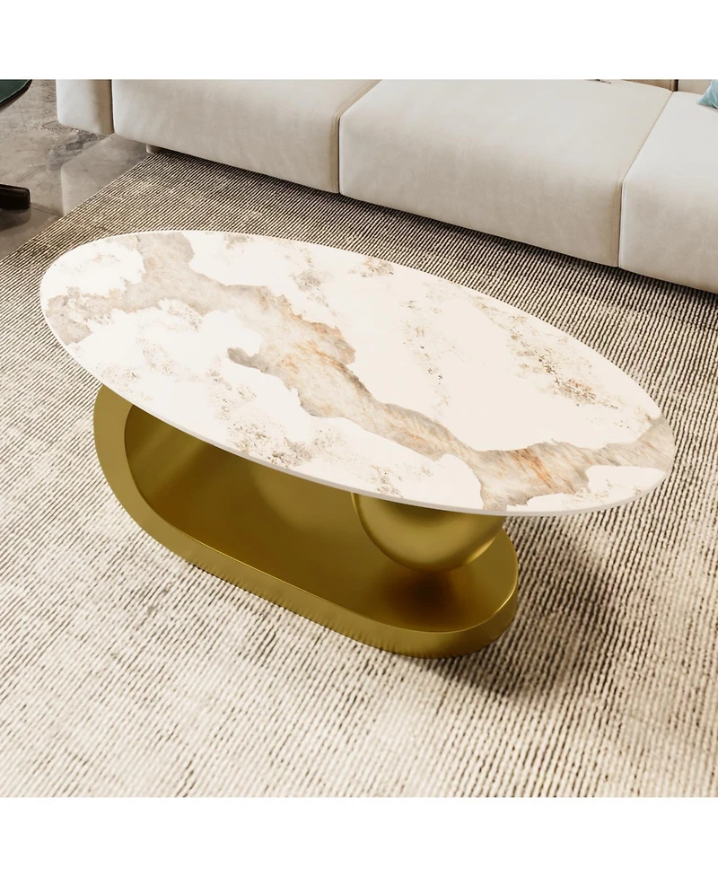 Streamdale Modern Marble Pattern Coffee Table with Gold Base (47.2")