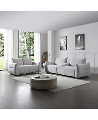 Streamdale Power Recliner Sofa Set with Led, Living Room Furniture Set, Leather Sofa Set with Usb Port Storage Console Cup Holder