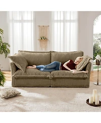 Streamdale Camel Corduroy 2-Seat Sofa, Slipcovered, Deep Seat