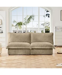 Camel Corduroy Armless Sofa with Pillows