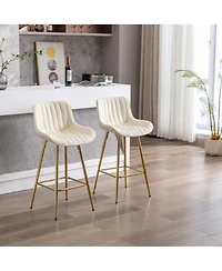 Streamdale Velvet Counter Stool Duo with Golden Legs and Chrome Footrest