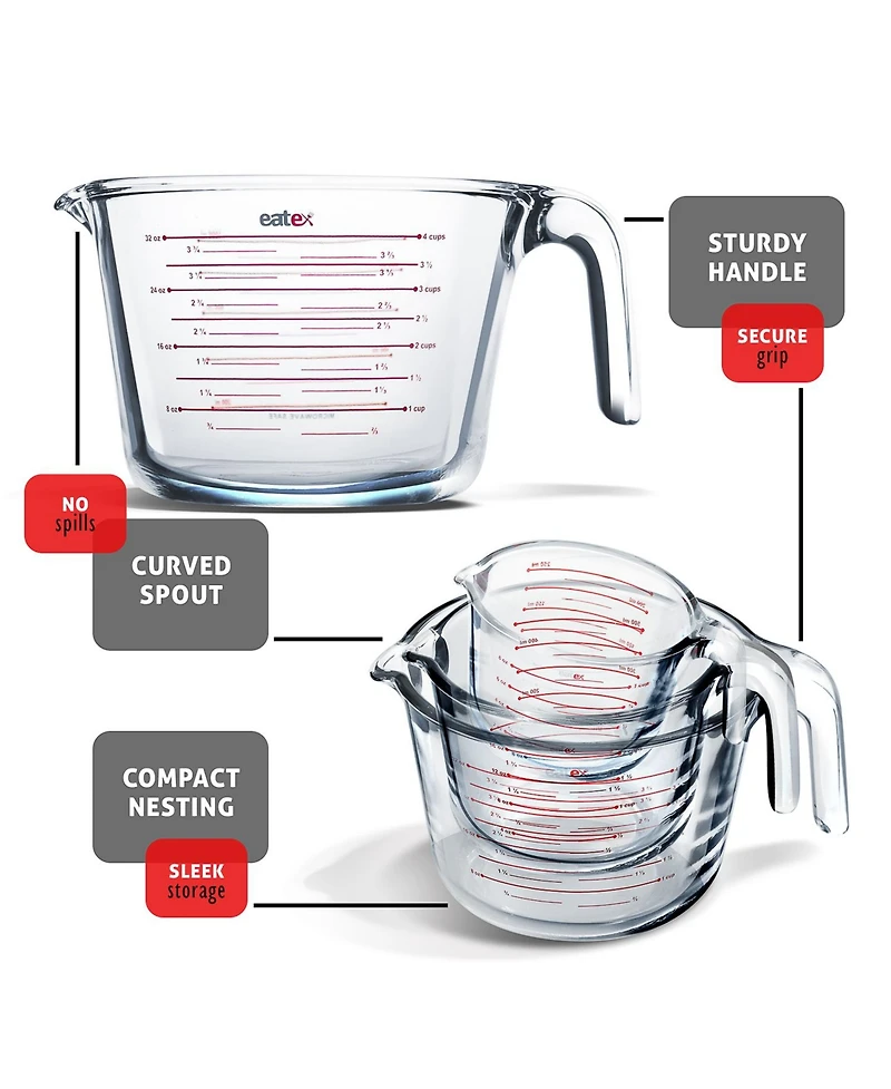 Borosilicate Glass Liquid Measuring Cups - Dishwasher, Microwave & Oven Safe