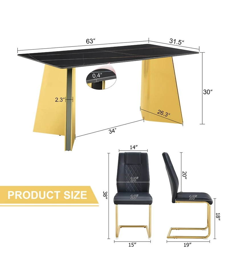 Streamdale Black Sintered Stone Table & 6 Pu Chairs - Golden Accents