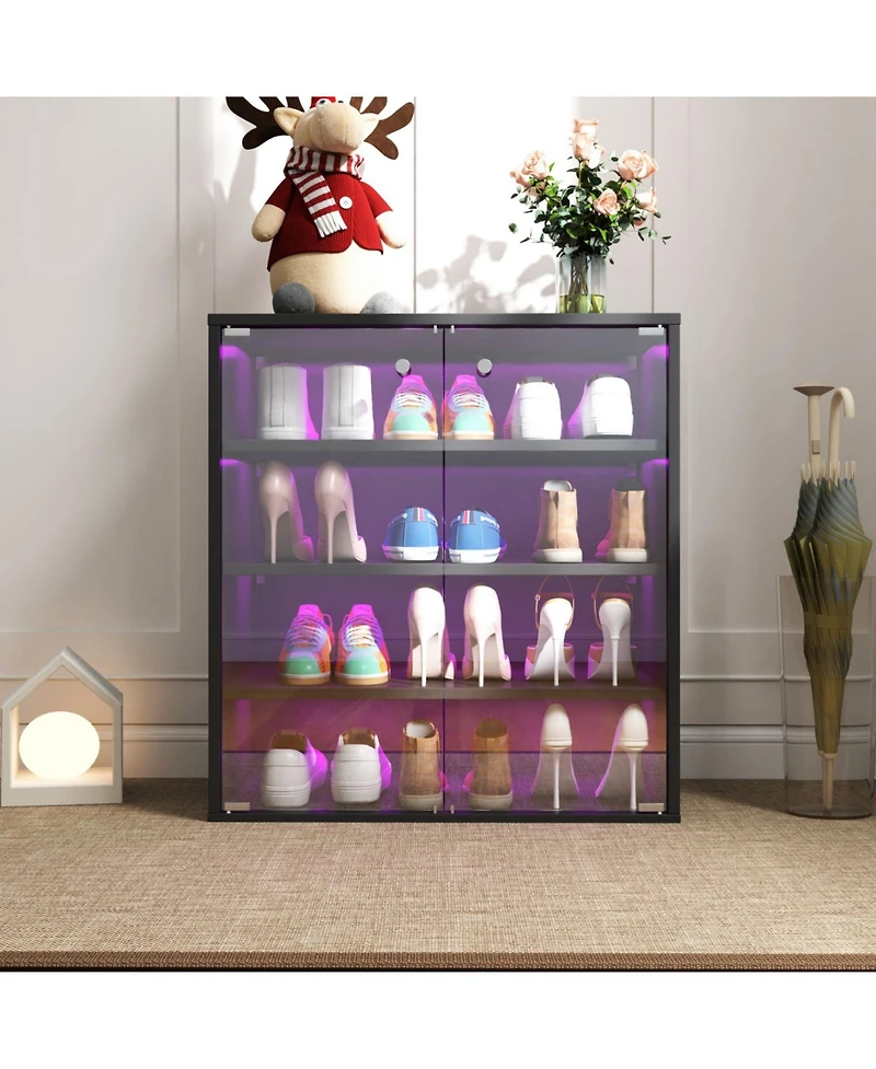 Streamdale Rgb Led Shoe Storage Box with Glass Door, Stackable (4 Tier-1)
