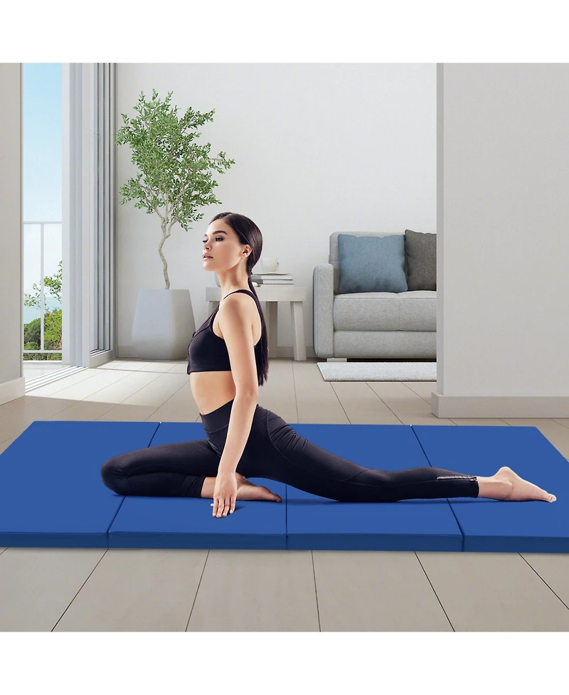 4-Panel Pu Leather Folding Exercise Mat with Carrying Handles-Navy