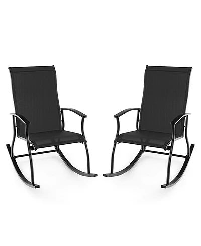 Gouun 2 Pieces Outdoor Rocking Chairs with Breathable Backrest