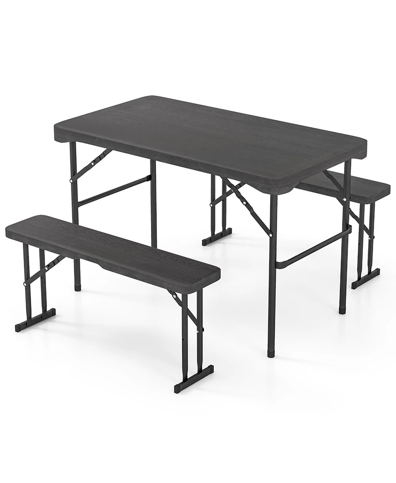 Outdoor Folding Table Bench Set w All-Weather Hdpe Tabletop and Sturdy Metal Frame-Black