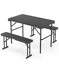 Outdoor Folding Table Bench Set w All-Weather Hdpe Tabletop and Sturdy Metal Frame-Black