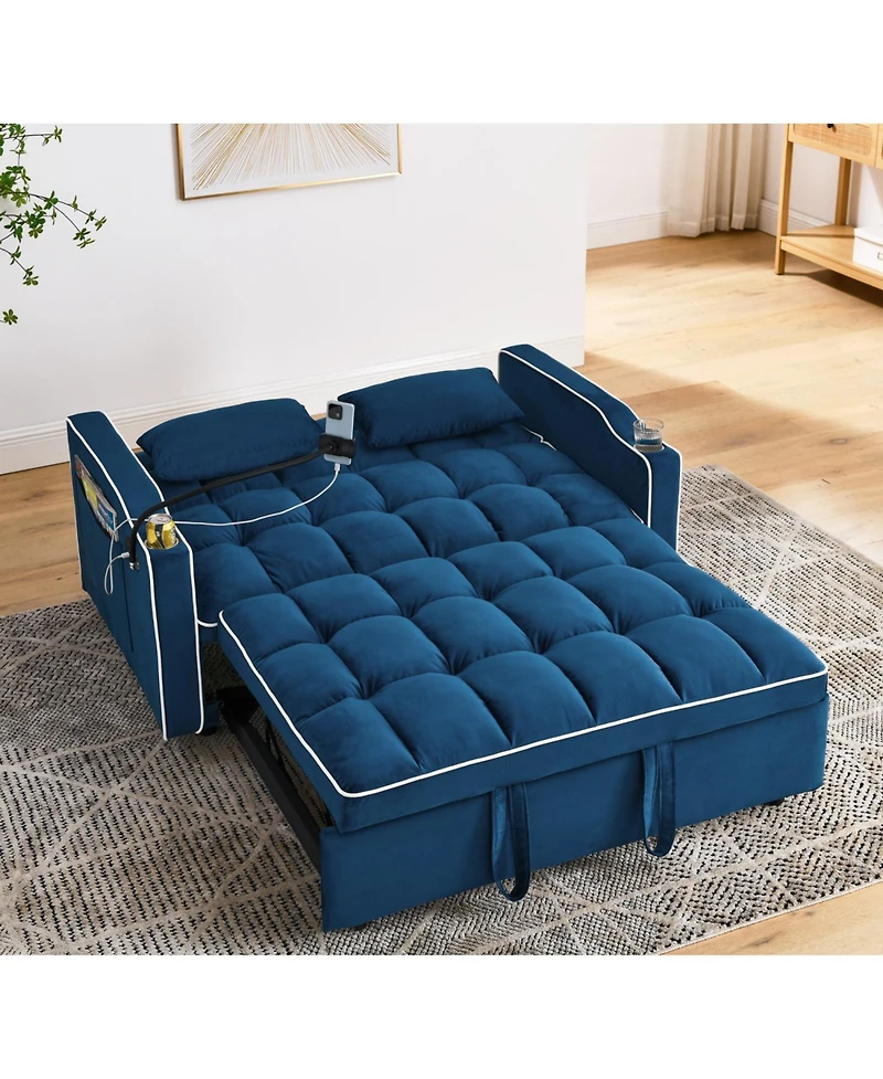 Streamdale Versatile 55.5" Sofa Bed with Usb, Ashtray & Phone Stand (Blue