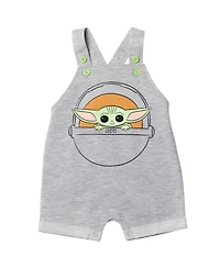 The Mandalorian Baby Boys Yoda Short Overalls, French Terry T-Shirt and Bucket Sun Hat 3 Piece Outfit Set