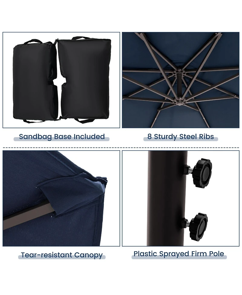 10 Feet Cantilever Umbrella with 32 Led Lights and Solar Panel Batteries
