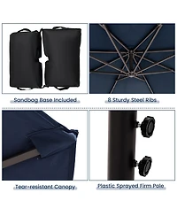 10 Feet Cantilever Umbrella with 32 Led Lights and Solar Panel Batteries