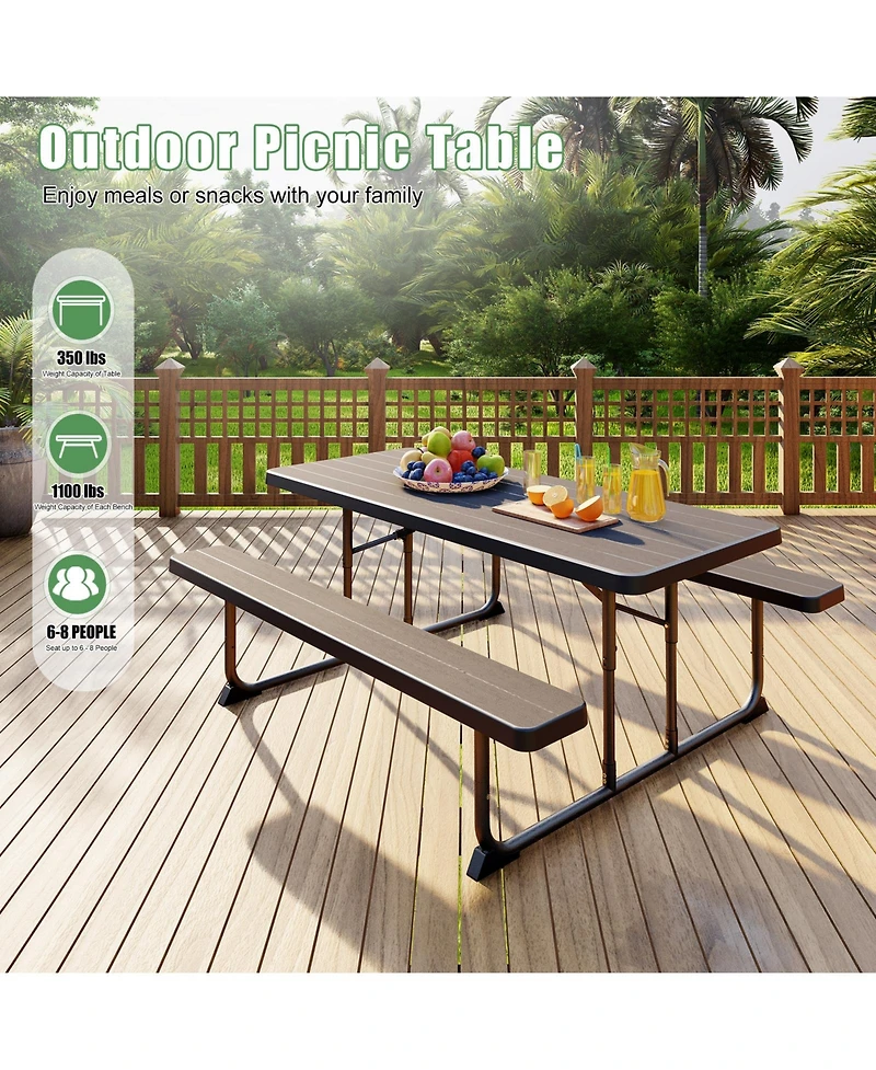 Skonyon 6ft Picnic Table with 2 Benches Heavy-Duty Table for 6-8 Person