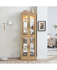 Lighted Glass Curio Display Cabinet, Display Cabinet, Glass Storage Cabinet Glass Wine cabinet Wood Frame Toy Display for Living Room, Kitchen, Pantry