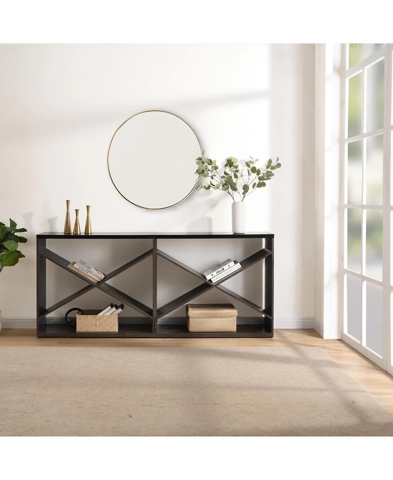 Streamdale 70.87" X-Shape Farmhouse Console Table with Storage