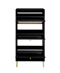 Streamdale Furniture Rattan 3 Door Shoe Rack, Freestanding Modern Shoe Storage Cabinet, for Entryway