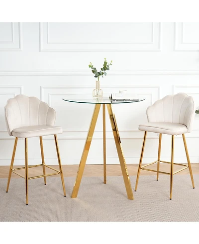 Streamdale 3-Pack Velvet Barstools with Glass Countertop & Gold Legs