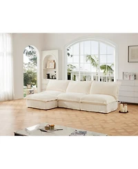 Cream Corduroy Modular Armless Sectional Sofa with Reversible Ottoman