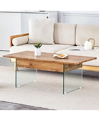 Streamdale Multifunctional Lift Top Coffee Table with Glass Legs and Wood Grain Sticker, Perfect for Modern Home and Office