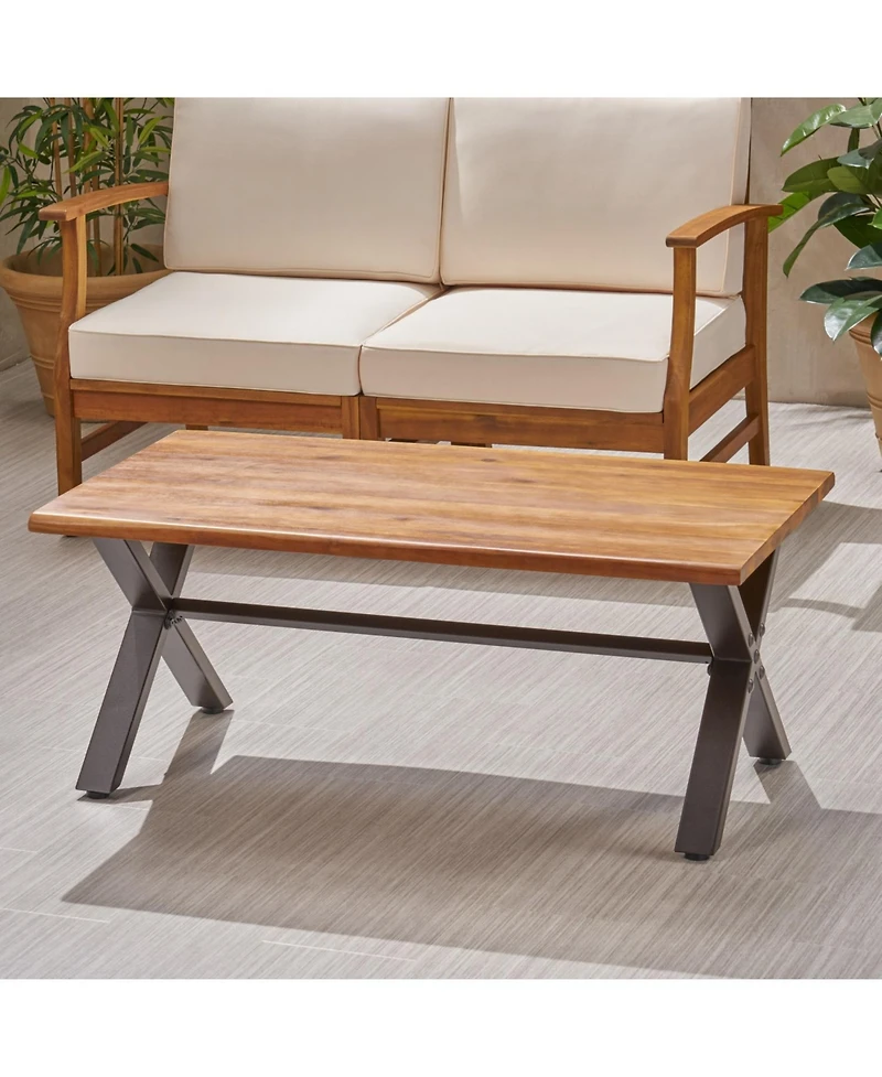 Streamdale Furniture Acacia Coffee Table, Teak/Rustic Metal, Brown/Black, 18"H 27"W 43"L