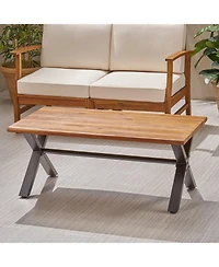 Streamdale Furniture Acacia Coffee Table, Teak/Rustic Metal, Brown/Black, 18"H 27"W 43"L