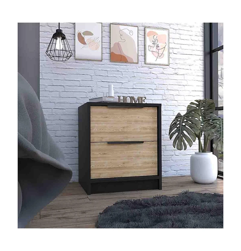 Two Drawer Faux Wood Nightstand for Lamps Books and Bedroom Organization