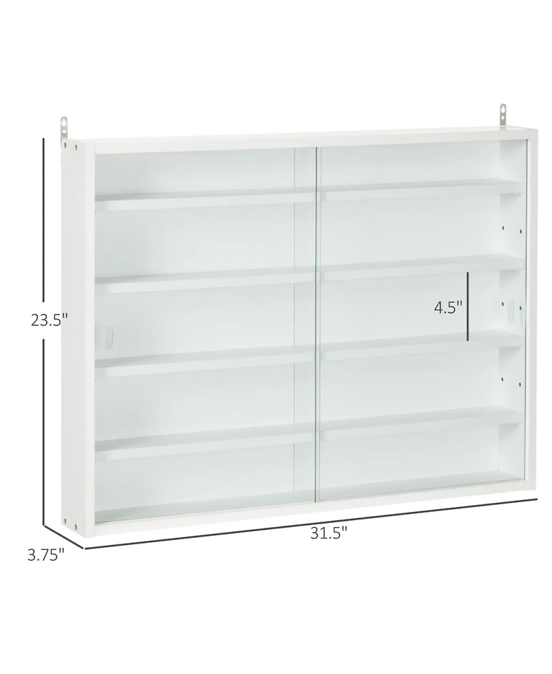 5-Tier Display Cabinet, Glass Display Case with 2 Doors and Adjustable Shelves, Wall-Mounted, White