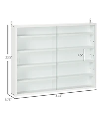 5-Tier Display Cabinet, Glass Display Case with 2 Doors and Adjustable Shelves, Wall-Mounted, White