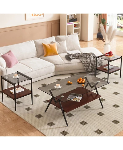 Streamdale Modern Glass Coffee & End Table Set of 3