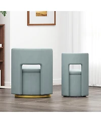 360°Round Swivel Chair with Storage under Seat, Comfy Chair for Living Room Bedroom Reading Room (Blue)