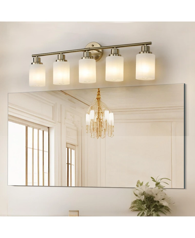 Streamdale 5-Light Golden Bathroom Vanity Light Fixture, Frosted Glass Shades, Modern Wall Mounted Lighting (No Bulbs)