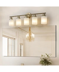 Streamdale 5-Light Golden Bathroom Vanity Light Fixture, Frosted Glass Shades, Modern Wall Mounted Lighting (No Bulbs)