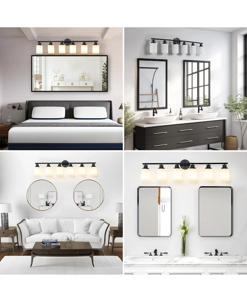 Streamdale 6-Light Vanity Mirror Light with Frosted Glass & Black Frame