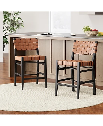 Streamdale 24" Classic Pu Counter Stools (Set of 2), Rubberwood Frame, Brown