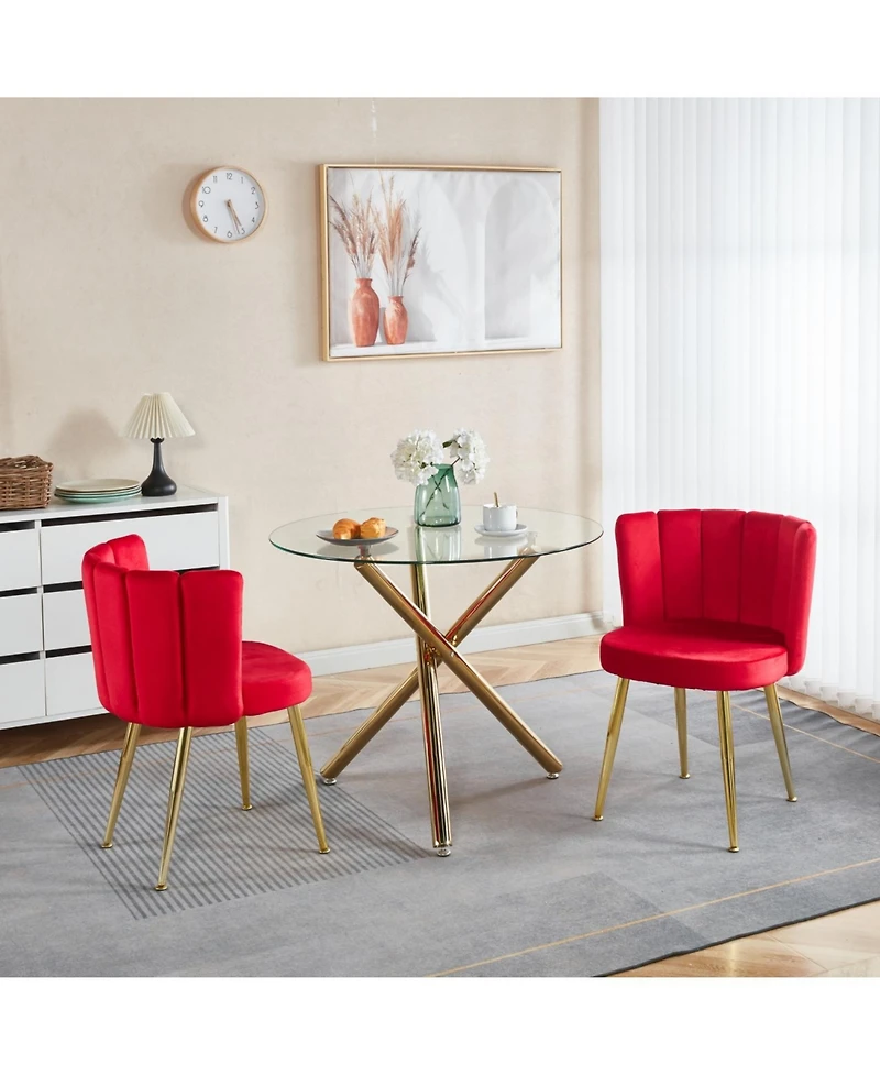 Streamdale Furniture Red Velvet Dining Chair (Set of 2) with Gold Legs