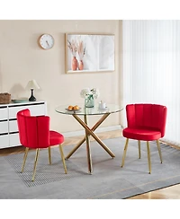 Streamdale Furniture Red Velvet Dining Chair (Set of 2) with Gold Legs