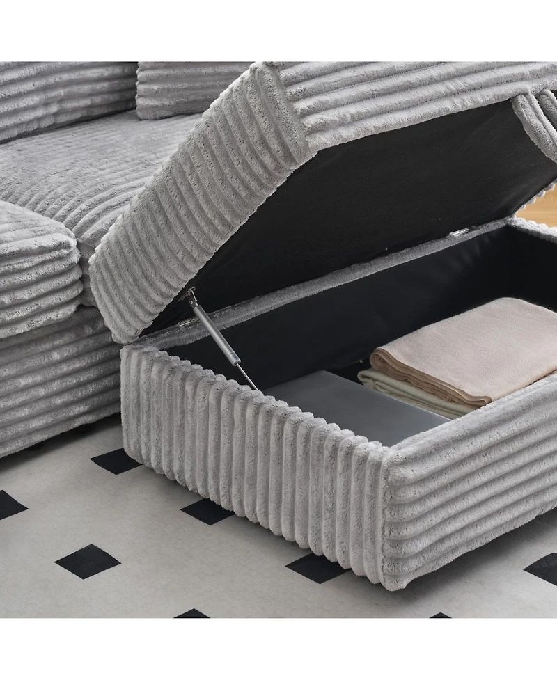 Streamdale 82 inches gray corduroy sofa, storage feet +4 throw pillows, create a living room, office fashion new darling!