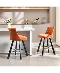 Streamdale Velvet Bar Chairs with Pull-Out Footrest and Detachable Loop (Set of 2)